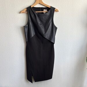 Haute Hippie Black Dress Genuine Lamb Leather Asymmetrical Sheath Size 4